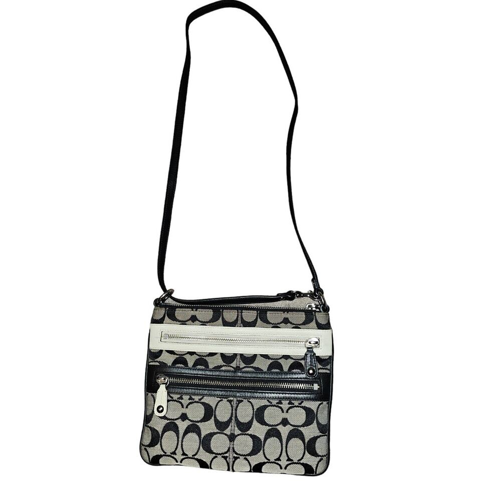 COACH SIGNATURE C LOGO CANVAS BLACK/CREAM SKINNY 2 ZIP POCKET CROSSBODY